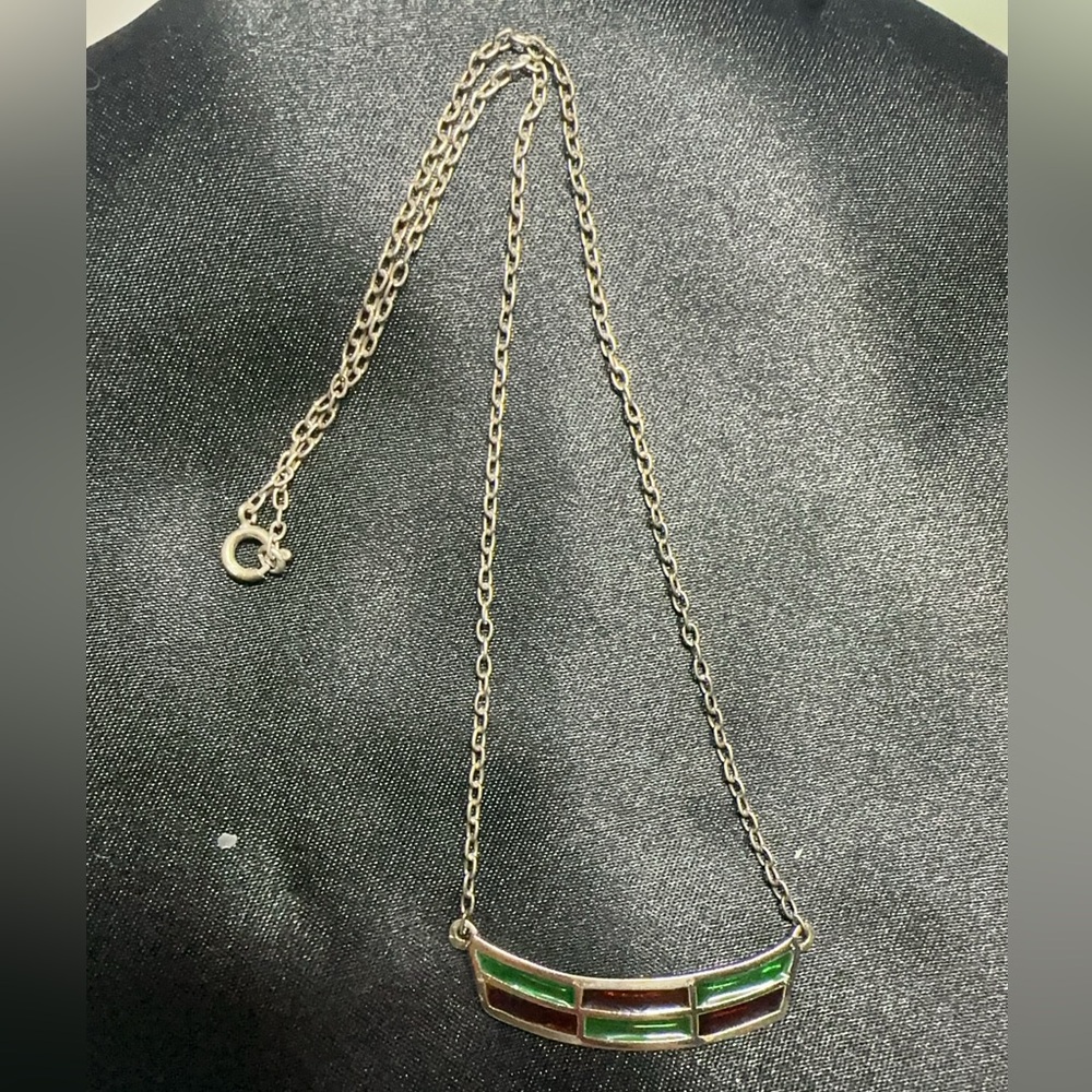 Vintage80s Enamel 835 Silver Bar Necklace
